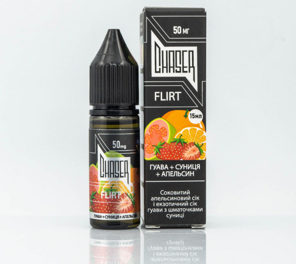 Жидкость Chaser Black Salt Flirt 15ml 50mg на солевом никотине со вкусом апельсина, клубники и гуавы