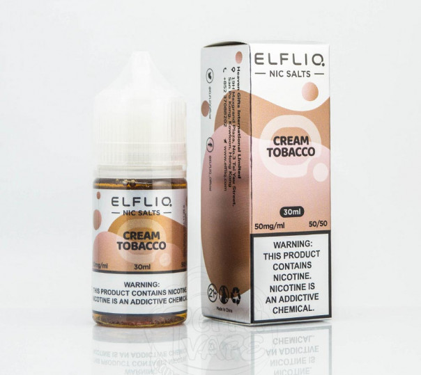 Жидкость ELFLIQ Salt Cream Tobacco 30ml 50mg от ELF BAR (оригинал) со вкусом табака с кремом