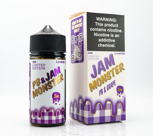 Рідина Jam Monster Organic PB&Jam Grape 100ml 3mg на органічному нікотині зі смаком виноградного джему