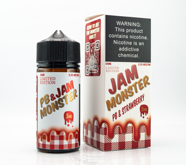 Жидкость Jam Monster Organic PB&Jam Strawberry 100ml 3mg на органическом никотине со вкусом клубничного джема